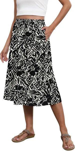 Maxi Skirts for Women Casual Summer Boho High Waisted Floral Skirt Loose Flowy Pleated A-Line Skirt