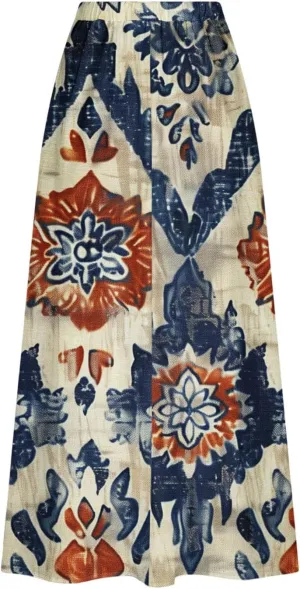 Maxi Skirts for Women Summer Trendy Hawaiian Floral Long Skirt Casual Ruffle A Line Beach Midi Skirt with Pockets
