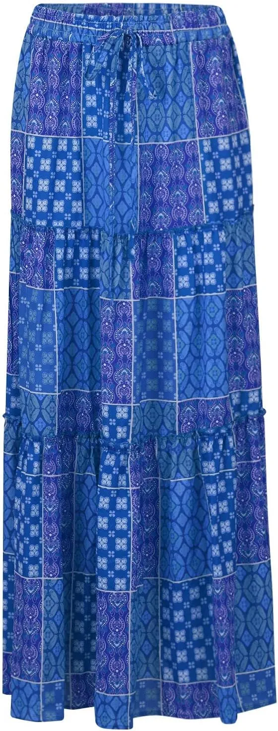 Maxi Skirts,Pleated Flowy Long Skirts for Women 2025 High Waisted Womens Boho Maxi Skirt with Pockets Trendy