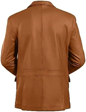 Mens Classic Blazer Genuine Sheepskin Leather Coat