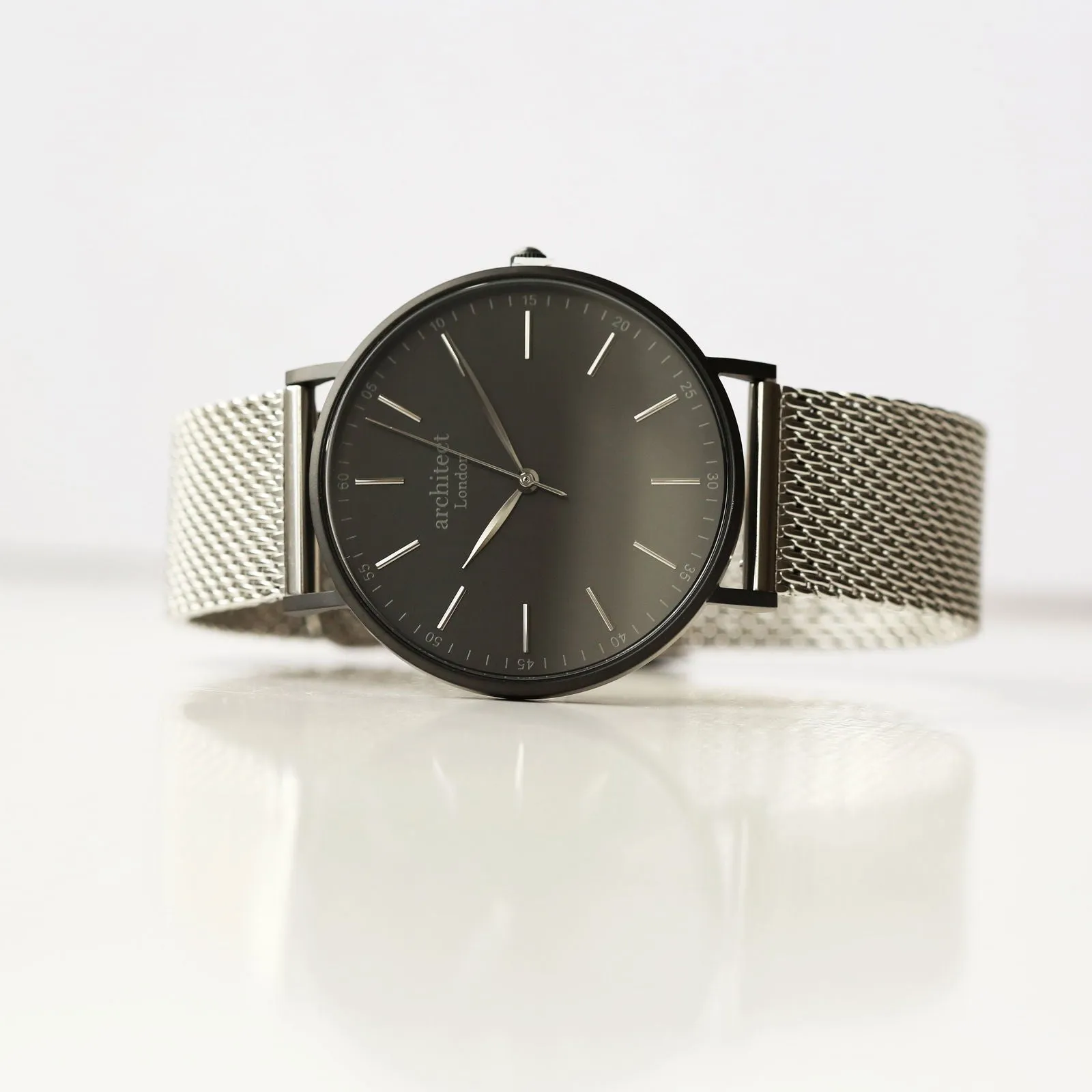 Men's Handwriting Engraved Watch - Minimalist Watch   Steel Silver Mesh