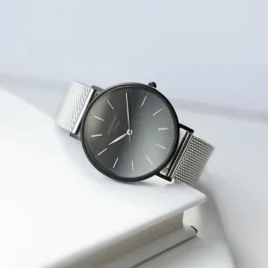 Men's Handwriting Engraved Watch - Minimalist Watch   Steel Silver Mesh