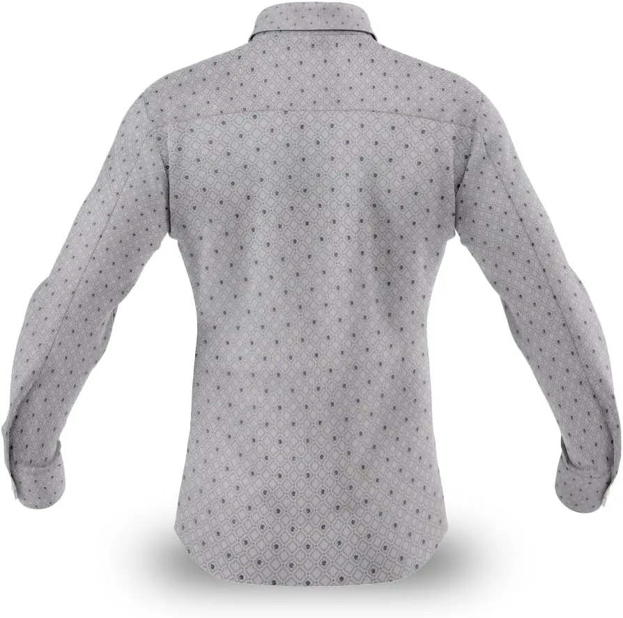 Men's Oxford Shirt with Geometric Print | Long Sleeve Cotton Dress Shirt with Button Down Collar for Casual or Formal Wear