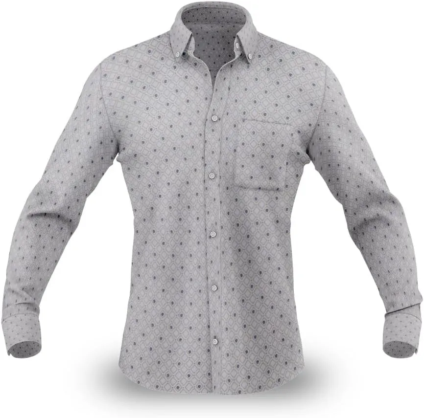 Men's Oxford Shirt with Geometric Print | Long Sleeve Cotton Dress Shirt with Button Down Collar for Casual or Formal Wear