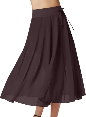 Mesh Tulle Skirts for Women Flowy Lace Up Elastic High Waisted Maxi Skirts Solid Color Pleated Swing Long Skirts