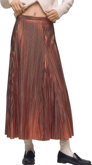Metallic Pleated Midi Skirts for Women Trendy Elastic High Waisted A Line Flowy Sparkly Long Pleated Skirts