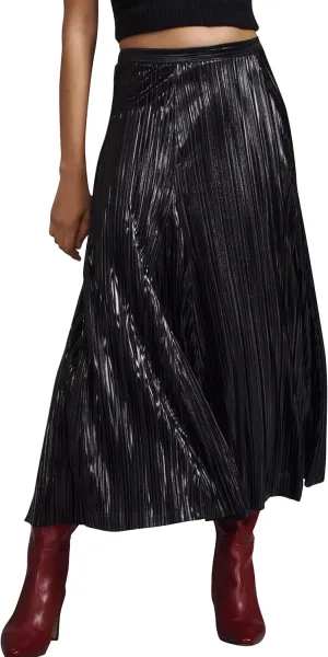 Metallic Pleated Midi Skirts for Women Trendy Elastic High Waisted A Line Flowy Sparkly Long Pleated Skirts