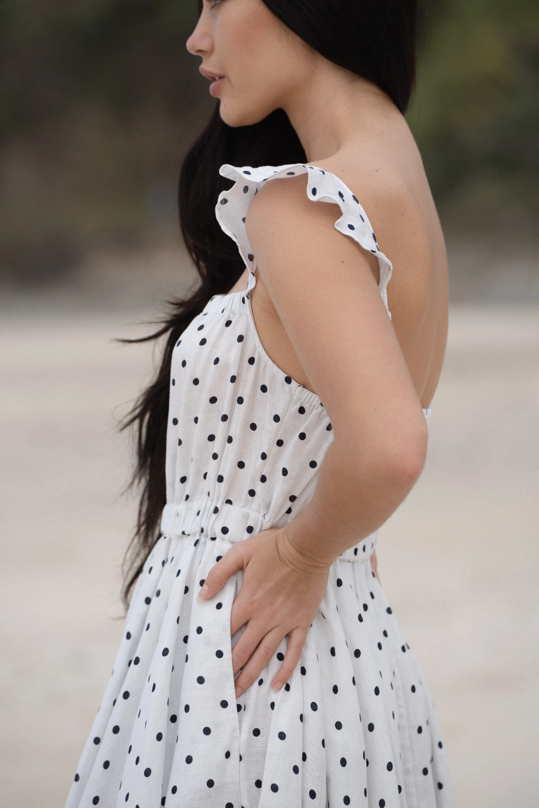 MIA POLKA DOT LINEN DRESS