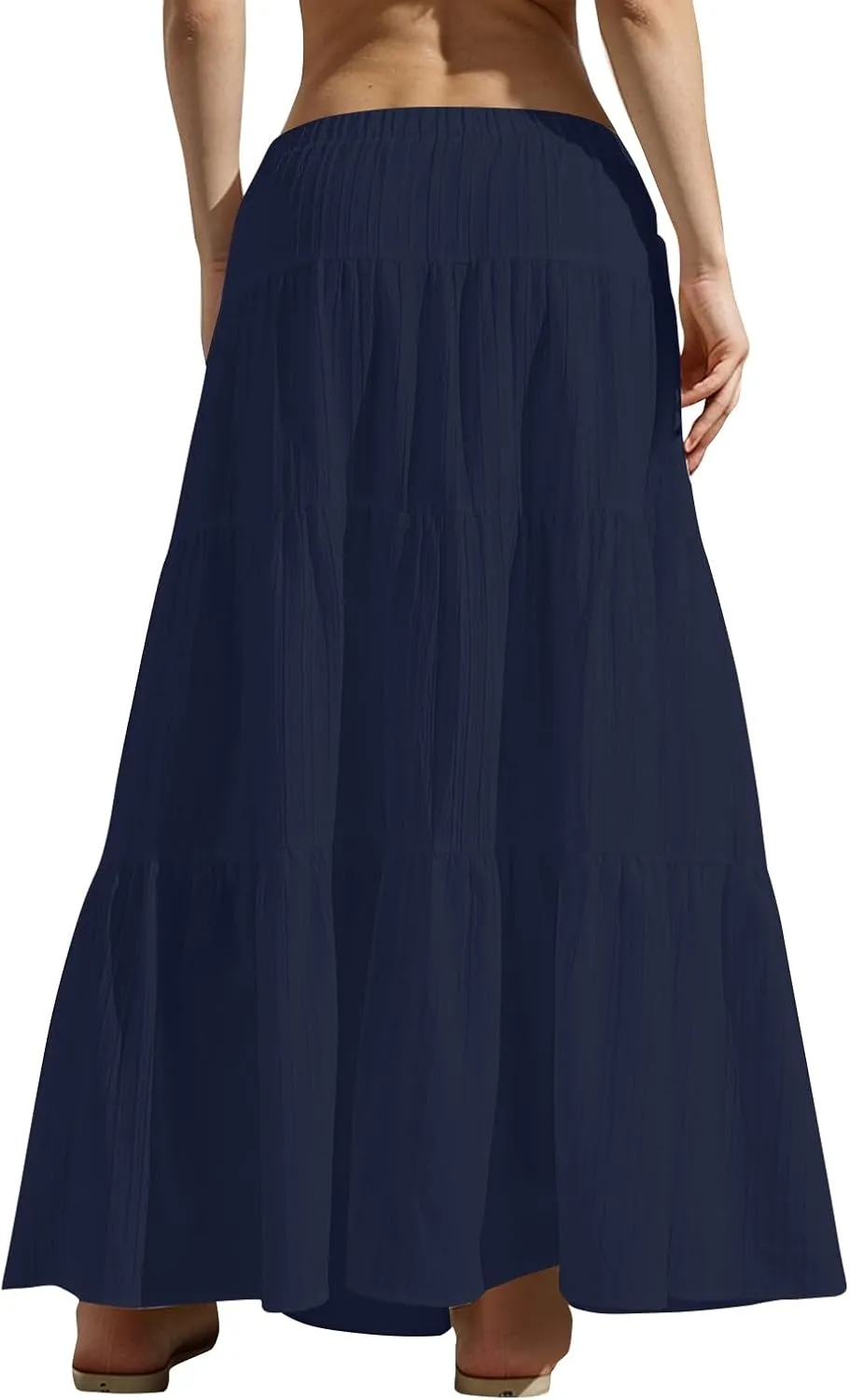 midelxp Tiered Long Skirts for Women Summer Vacation A-Line Pleated Skirt Drawstring High Waisted Flowy Swing Maxi Skirts