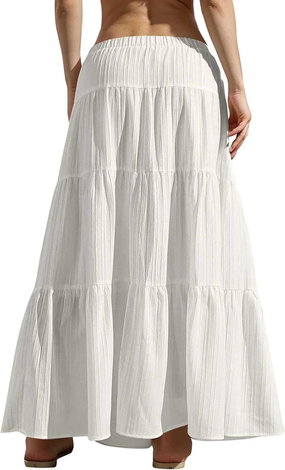 midelxp Tiered Long Skirts for Women Summer Vacation A-Line Pleated Skirt Drawstring High Waisted Flowy Swing Maxi Skirts