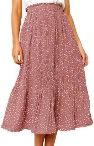 Midi Pleated Skirts for Women Polka Dot Swing High Waist Maxi Skirt with Pockets Dresses
