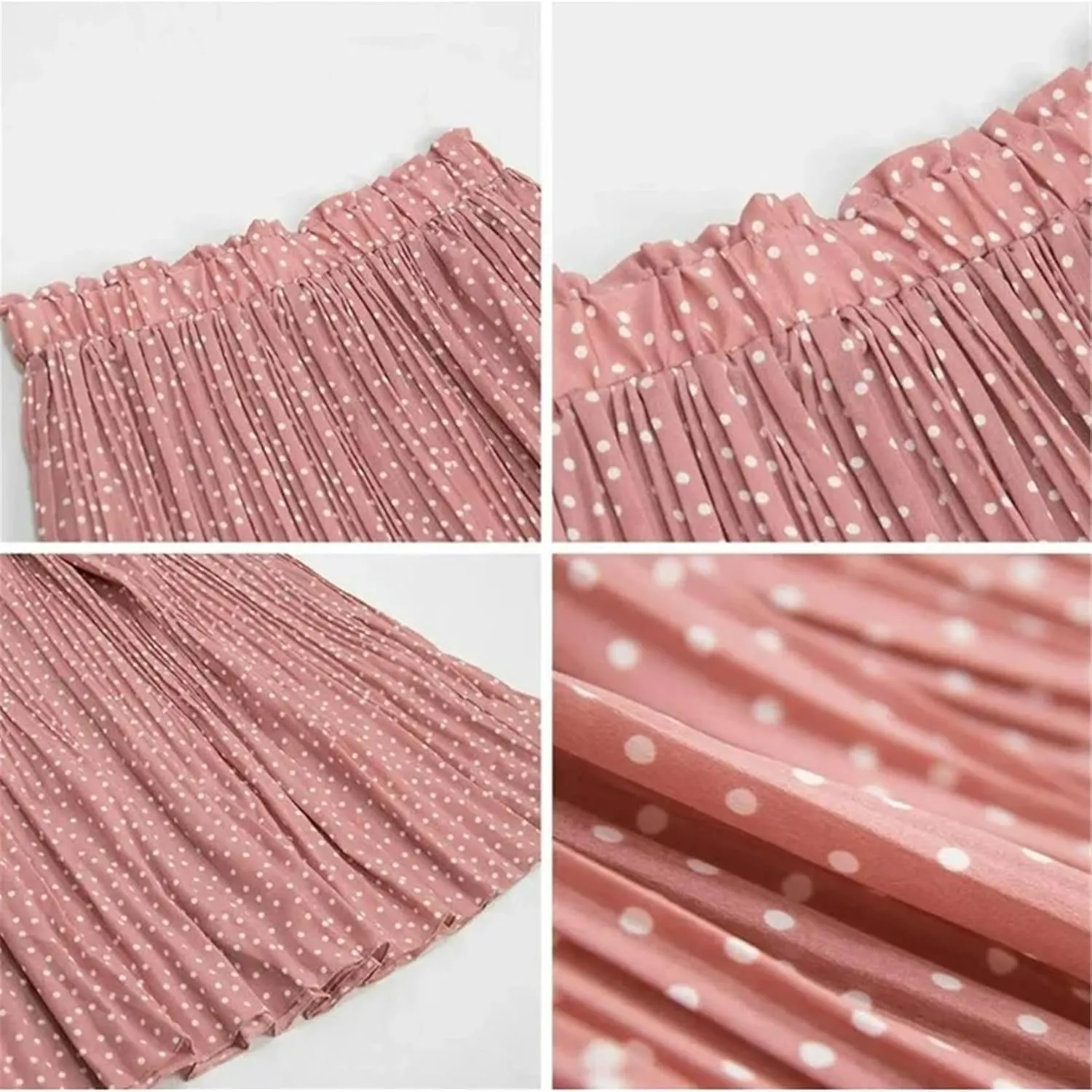 Midi Pleated Skirts for Women Polka Dot Swing High Waist Maxi Skirt with Pockets Dresses