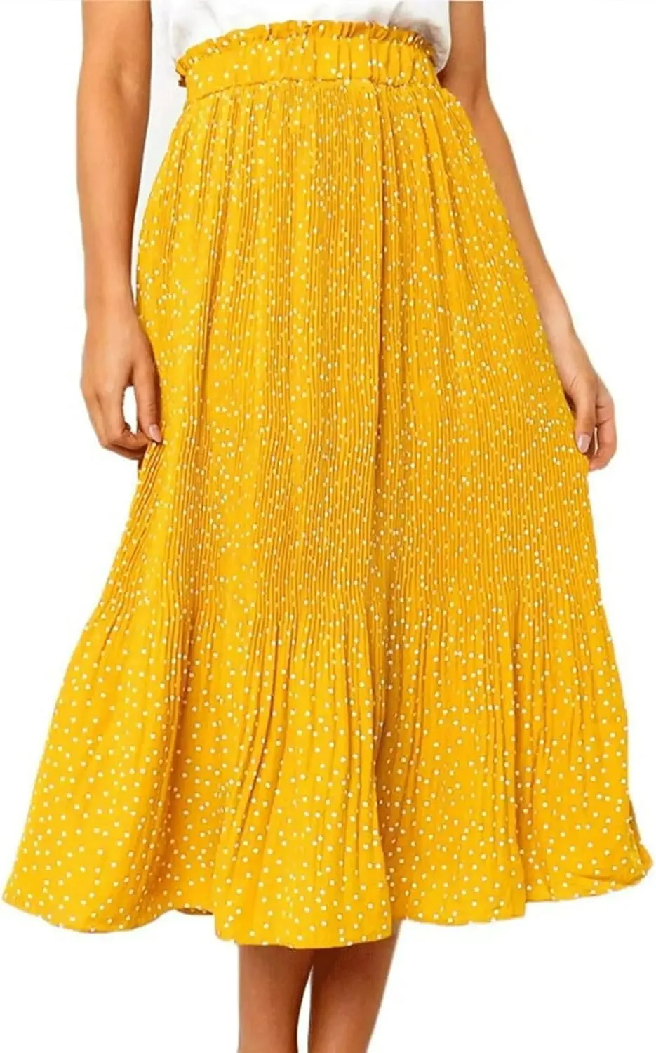 Midi Pleated Skirts for Women Polka Dot Swing High Waist Maxi Skirt with Pockets Dresses