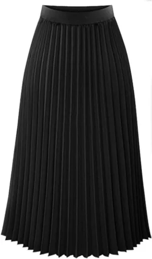 Midi Waist Solid Skirt Elegant Womens Pleated Maxi Elastic Skirt Satin Skirts for Women
