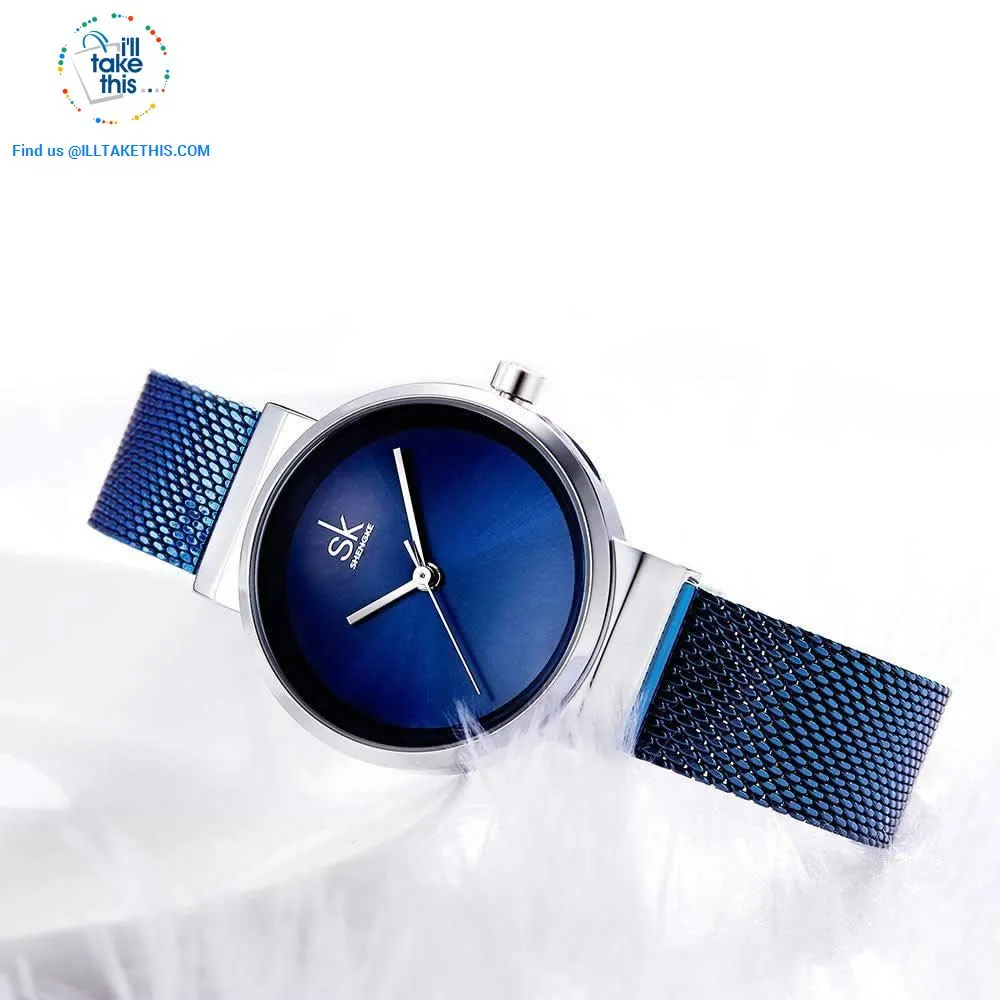 Minimalist Women's close-weave mesh wristwatch, 3 color options set in Silver