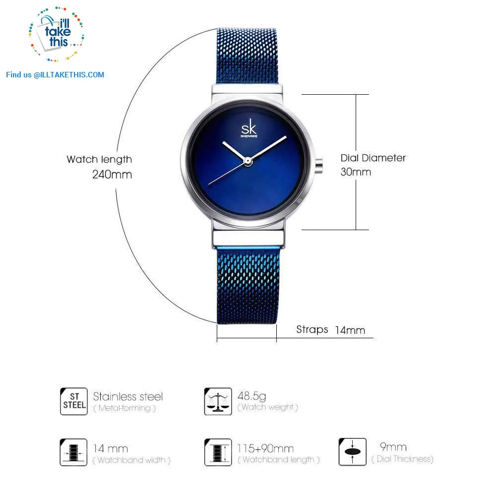 Minimalist Women's close-weave mesh wristwatch, 3 color options set in Silver
