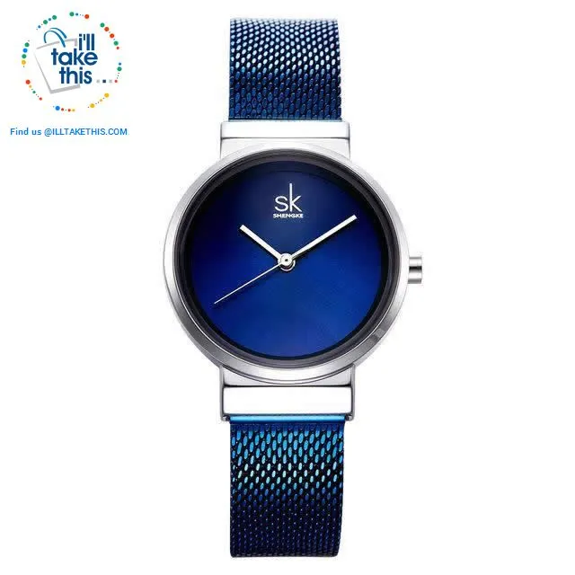Minimalist Women's close-weave mesh wristwatch, 3 color options set in Silver