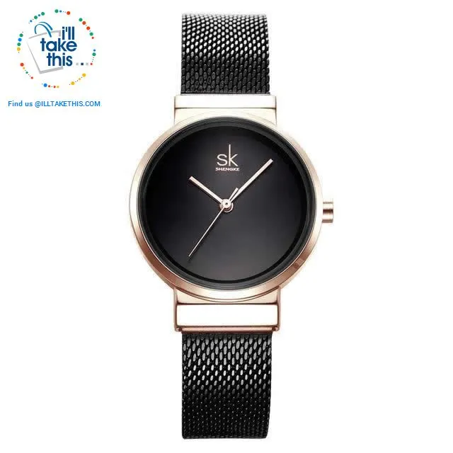Minimalist Women's close-weave mesh wristwatch, 3 color options set in Silver