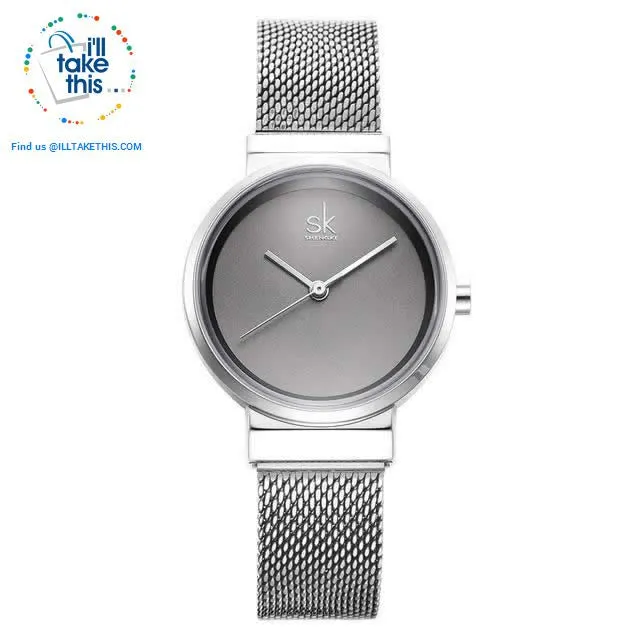 Minimalist Women's close-weave mesh wristwatch, 3 color options set in Silver