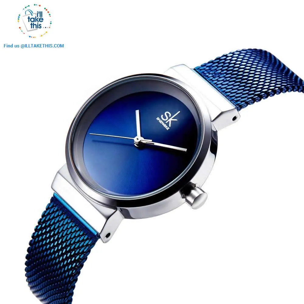 Minimalist Women's close-weave mesh wristwatch, 3 color options set in Silver