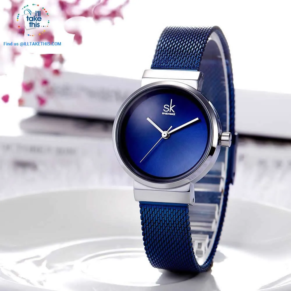 Minimalist Women's close-weave mesh wristwatch, 3 color options set in Silver