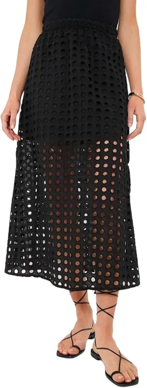 MISSACTIVER Summer Eyelet Maxi Skirt for Women Solid Hollow Out Beach Skirt High Elastic Waist Long Skirts with Underneath