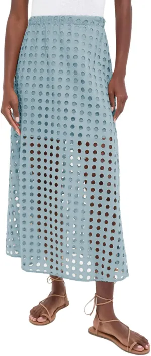 MISSACTIVER Summer Eyelet Maxi Skirt for Women Solid Hollow Out Beach Skirt High Elastic Waist Long Skirts with Underneath