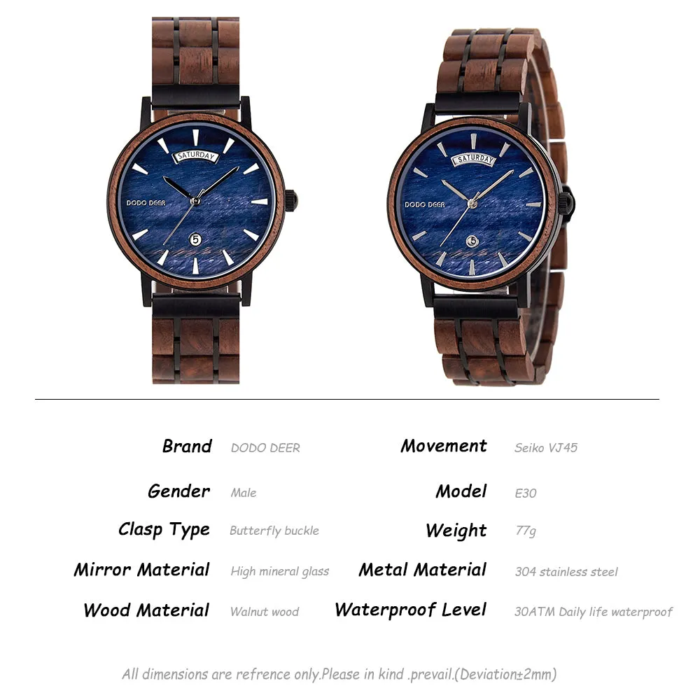 Natural Wooden Watches OEM Men Dress Wristwatch