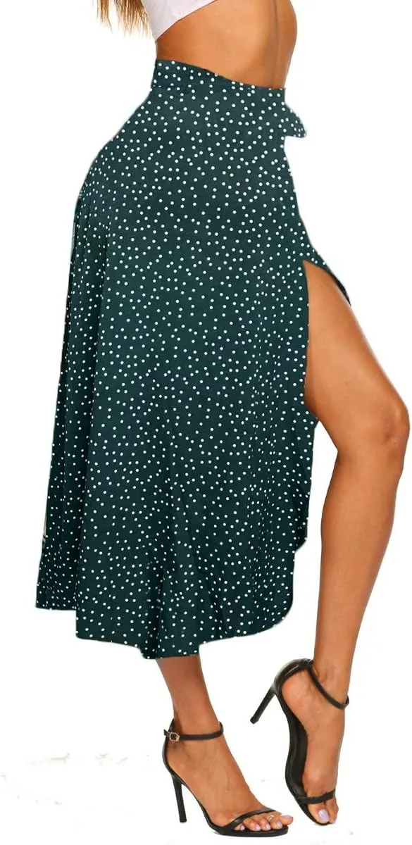 Newchoice Women's Boho Leopard Skirt High Low Split Summer Beach Midi Wrap Skirts