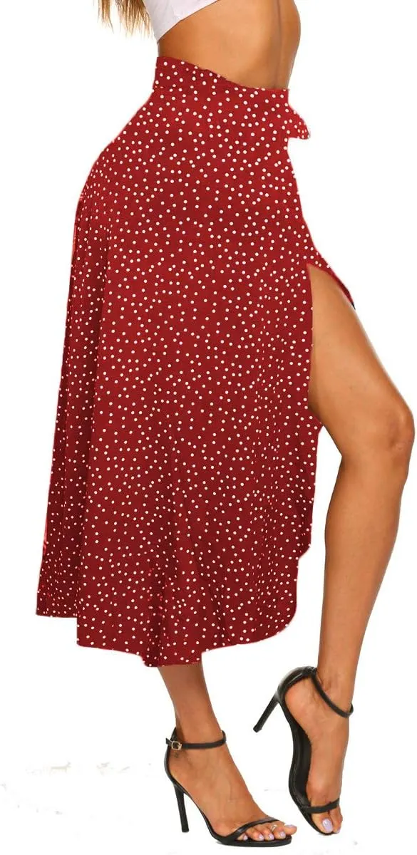 Newchoice Women's Boho Leopard Skirt High Low Split Summer Beach Midi Wrap Skirts