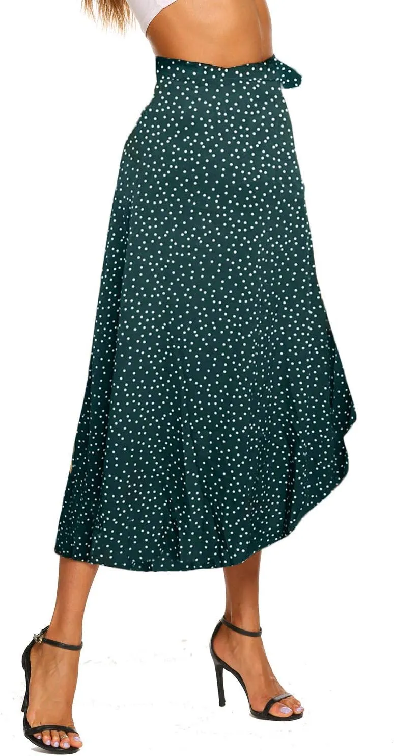 Newchoice Women's Boho Leopard Skirt High Low Split Summer Beach Midi Wrap Skirts