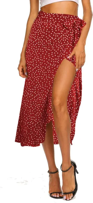 Newchoice Women's Boho Leopard Skirt High Low Split Summer Beach Midi Wrap Skirts