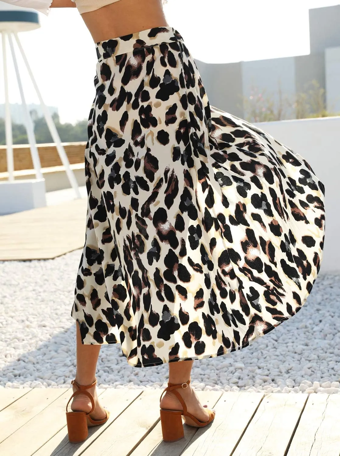 Newchoice Women's Boho Leopard Skirt High Low Split Summer Beach Midi Wrap Skirts