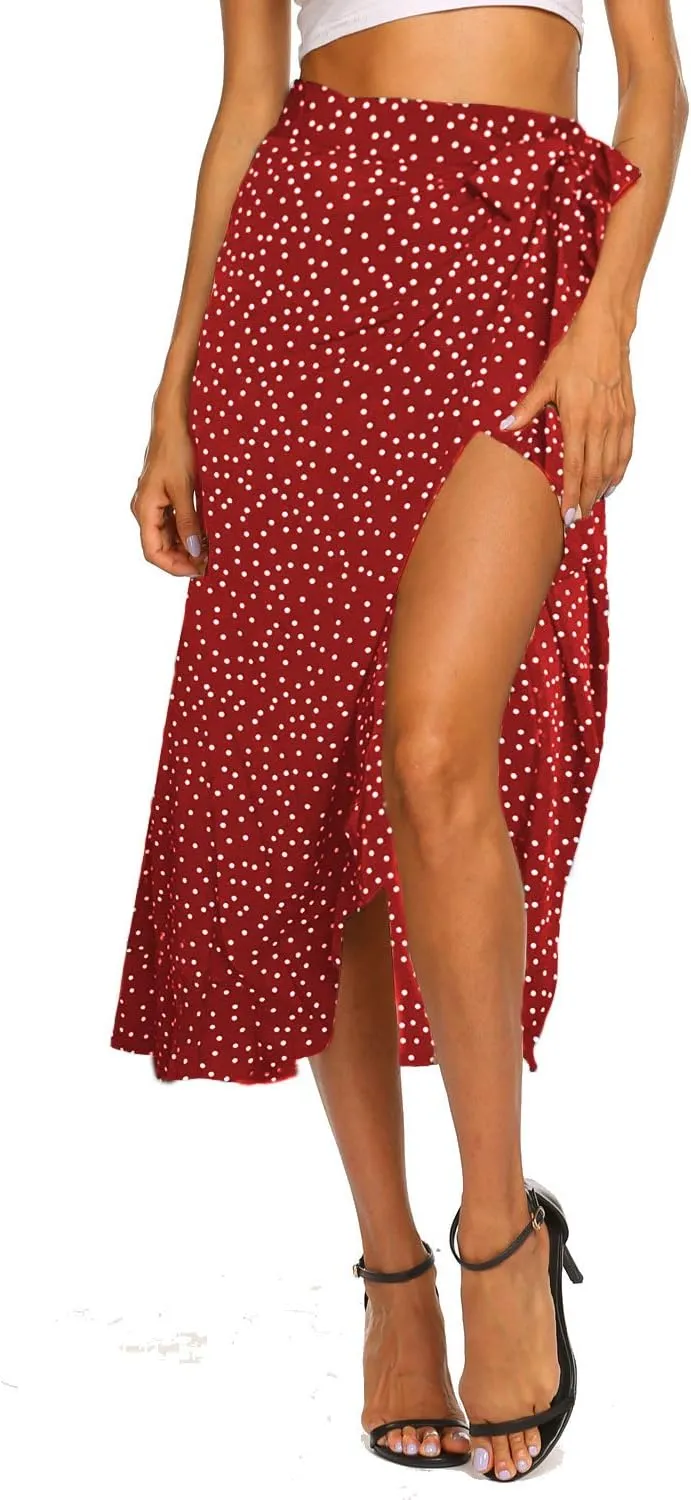 Newchoice Women's Boho Leopard Skirt High Low Split Summer Beach Midi Wrap Skirts