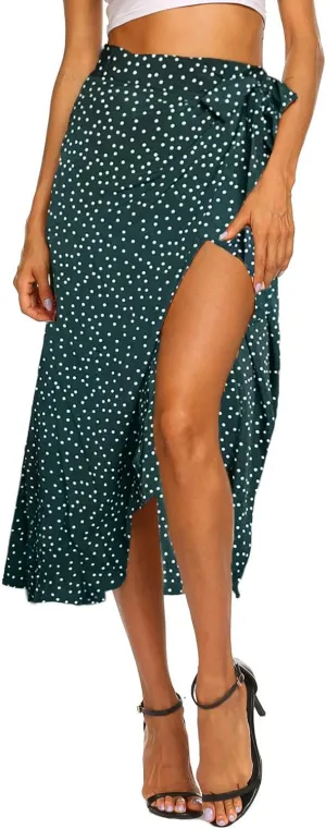 Newchoice Women's Boho Leopard Skirt High Low Split Summer Beach Midi Wrap Skirts
