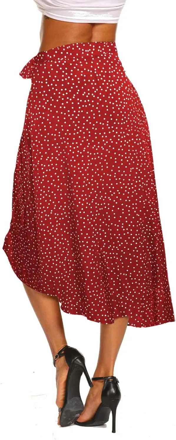 Newchoice Women's Boho Leopard Skirt High Low Split Summer Beach Midi Wrap Skirts