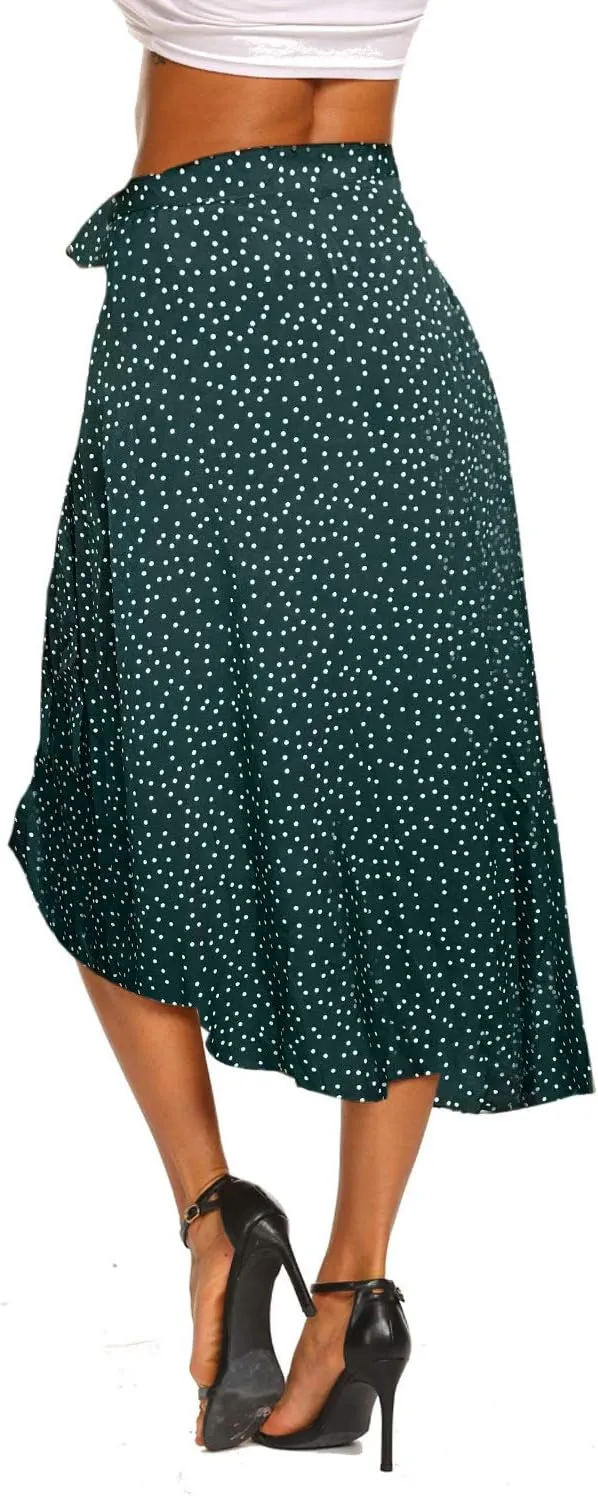 Newchoice Women's Boho Leopard Skirt High Low Split Summer Beach Midi Wrap Skirts