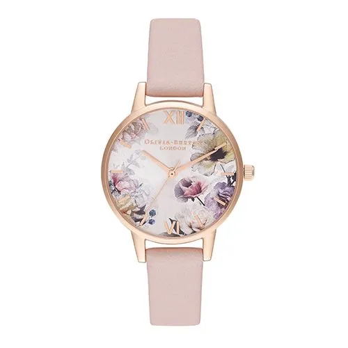 Olivia Burton Rose Gold Plated Sunlight Florals Dusty Pink Strap Watch