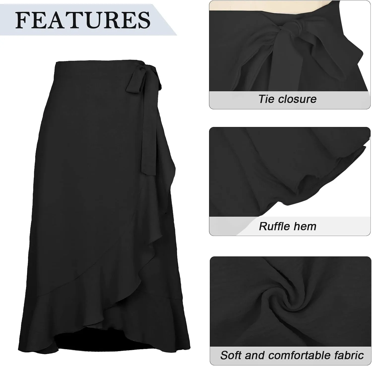 Panegy Ruffle High Low Waist Flowy A Line Boho Skirt for Women Solid Color Floral Print Skirts