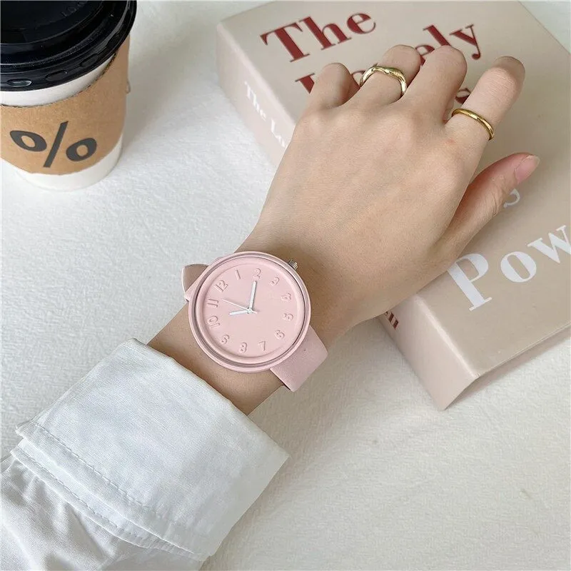 Pastel Color Minimalist Flat Wristwatches for Women