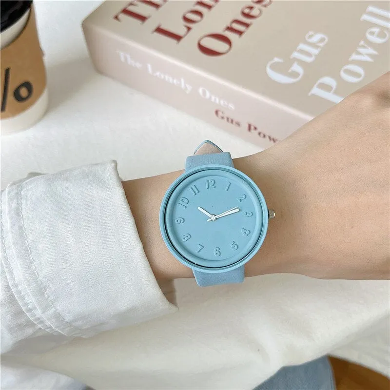Pastel Color Minimalist Flat Wristwatches for Women