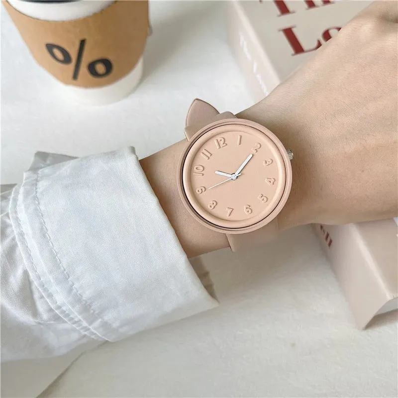 Pastel Color Minimalist Flat Wristwatches for Women