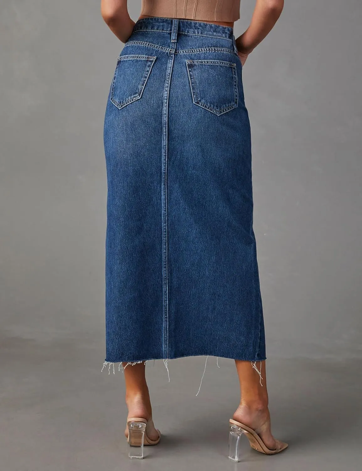 Perbai Womens Casual Long Denim Skirt High Waisted Split Midi Jean Pencil Skirts