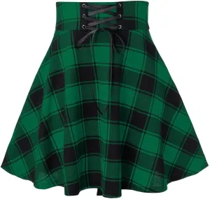 Plaid Pleated Skirt for Girls Women's Sexy High Waisted A-line Mini Skirts Tartan Skater Frenulum Short Skirt Dress