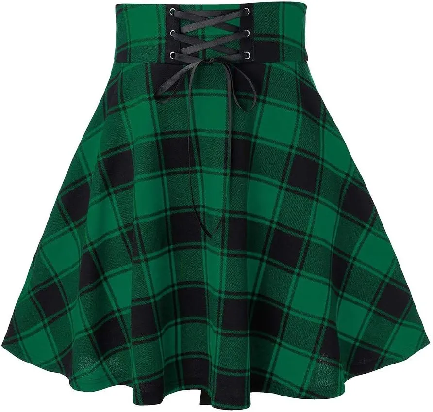 Plaid Pleated Skirt for Girls Women's Sexy High Waisted A-line Mini Skirts Tartan Skater Frenulum Short Skirt Dress