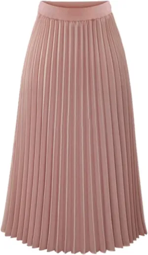 Pleated Midi Skirts for Women Midi Long High Waisted A Line Skirts Shirring Swing Skirt 2024 Fashion Party Skirt