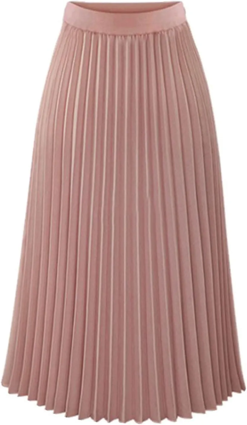 Pleated Midi Skirts for Women Midi Long High Waisted A Line Skirts Shirring Swing Skirt 2024 Fashion Party Skirt