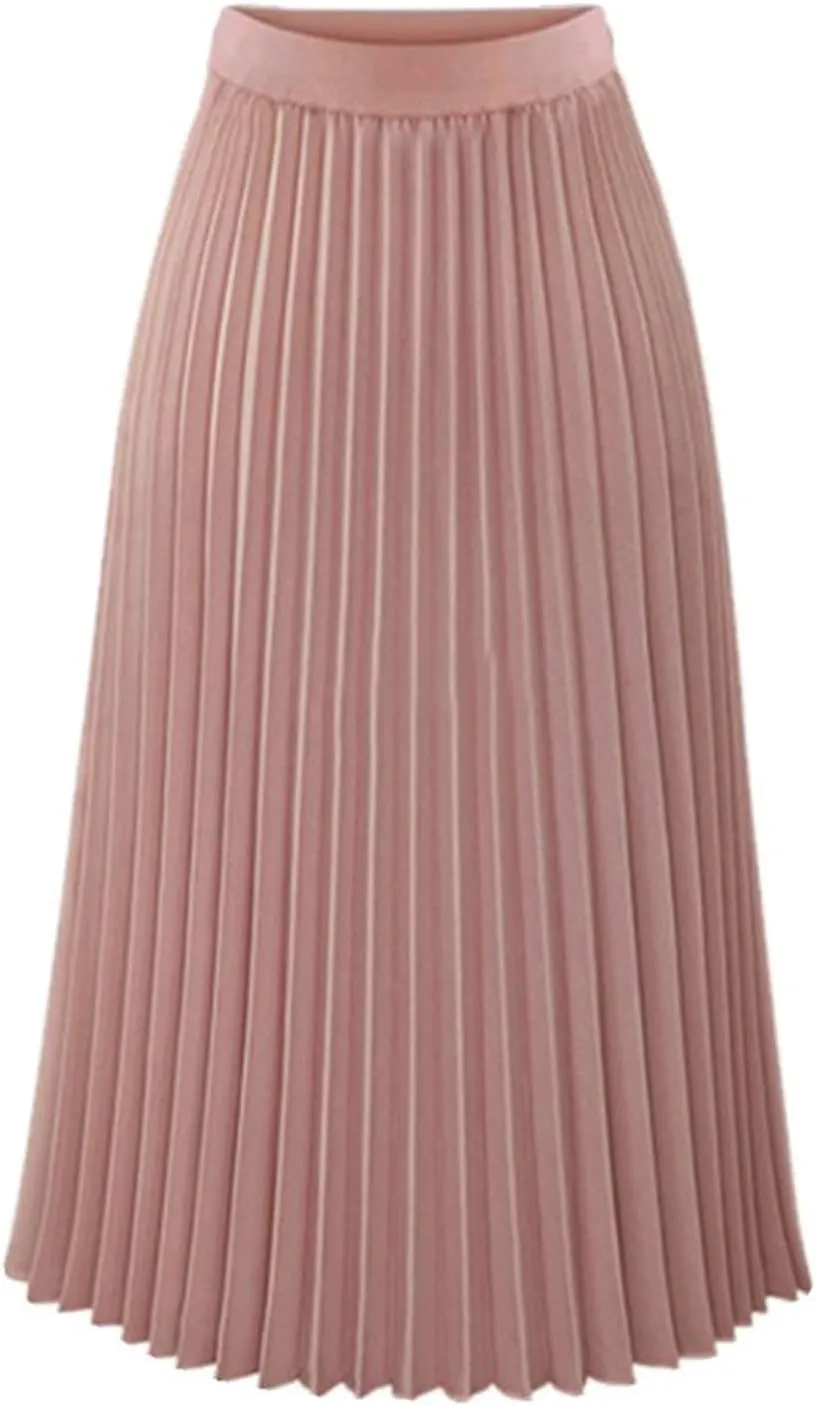 Pleated Midi Skirts for Women Midi Long High Waisted A Line Skirts Shirring Swing Skirt 2024 Fashion Party Skirt
