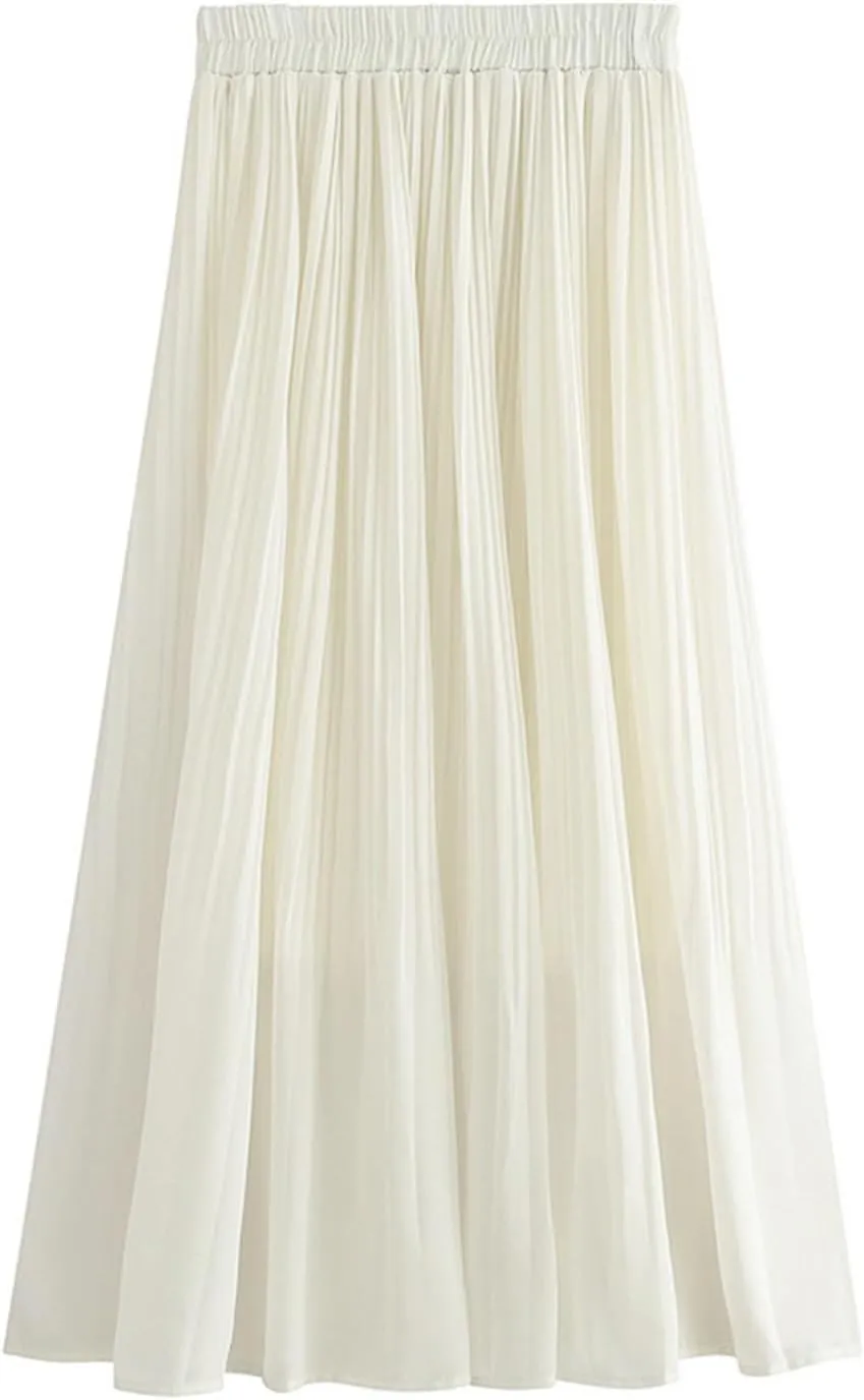 Pleated Skirts for Women 2024 Solid Color Spring Fall Midi Skirt High Waist A-Line Half Skirt Casual Flowy Skirts