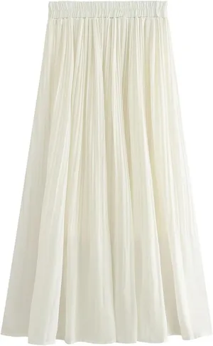 Pleated Skirts for Women 2024 Solid Color Spring Fall Midi Skirt High Waist A-Line Half Skirt Casual Flowy Skirts